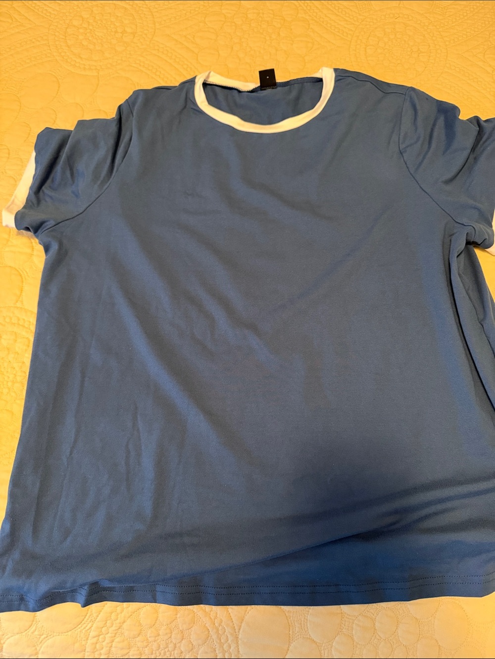 SHEIN Blue Short Sleeve Ringer Tee with White Trim